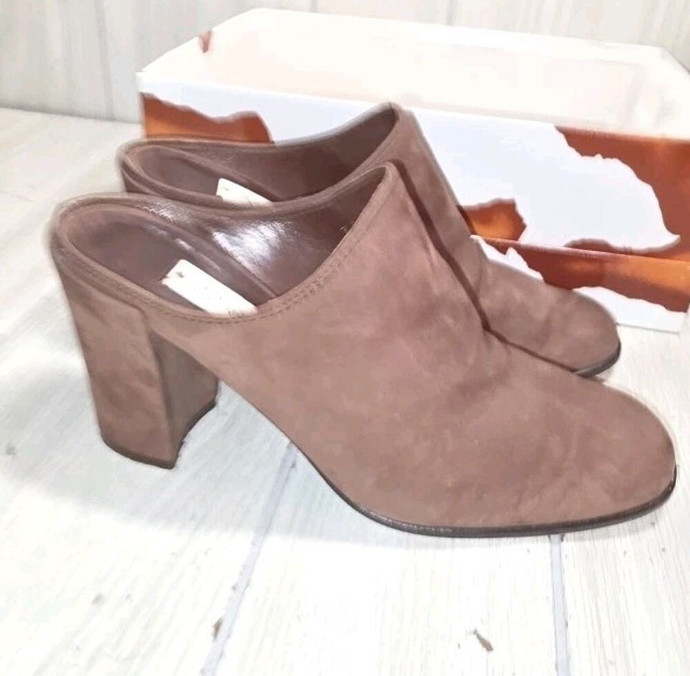 Donald Pliner Brown Suede Leather Mule Round Toe Heeled Shoes Size 7